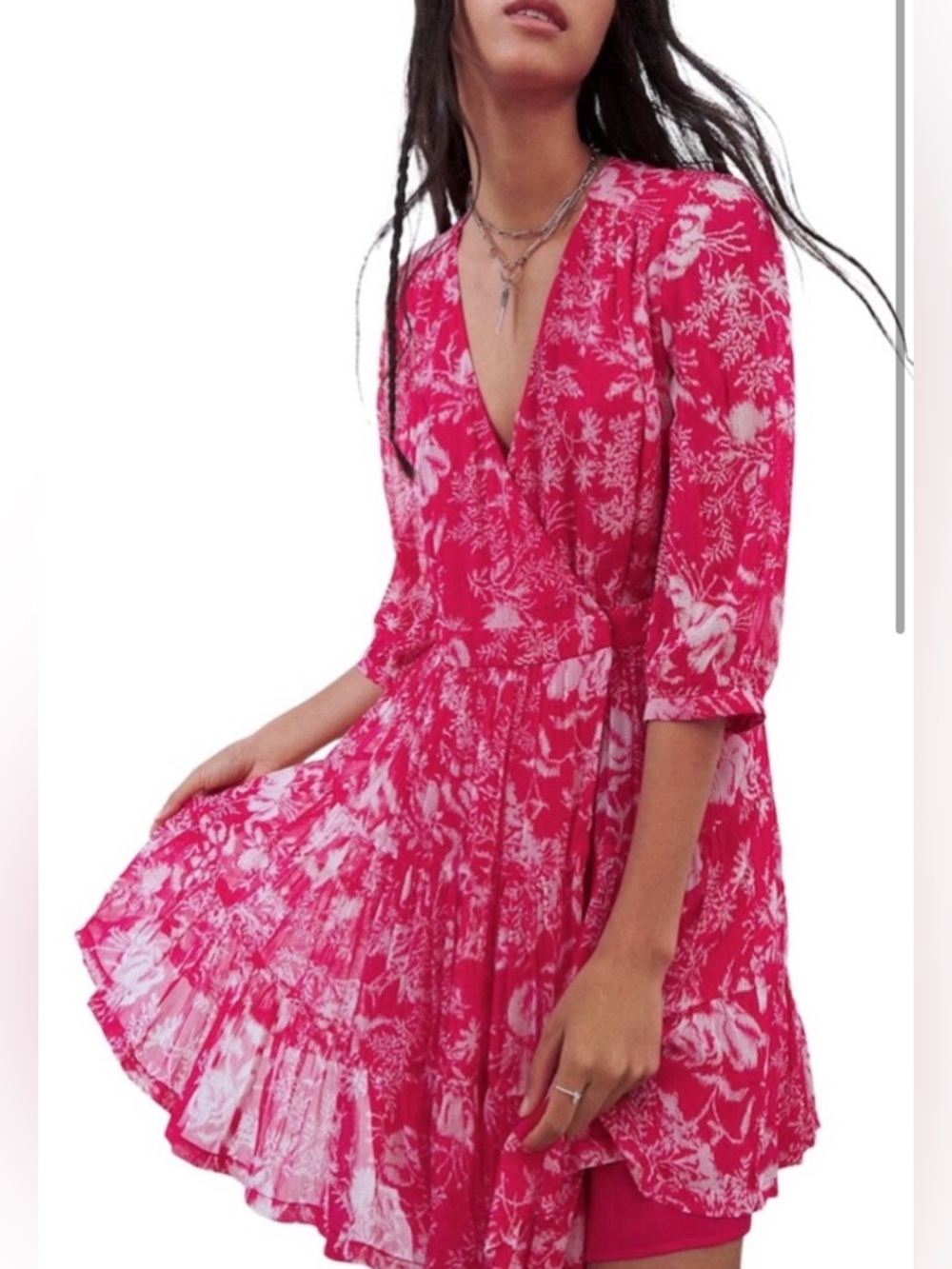 ba&sh Ulia Pink Floral Wrap Mini Dress Size S Lined V-Neck